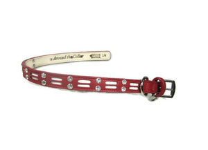 Huck Leather Dog Collar with Double Row Inserts & Double Row Swarovski Crystals - Around The Collar NY