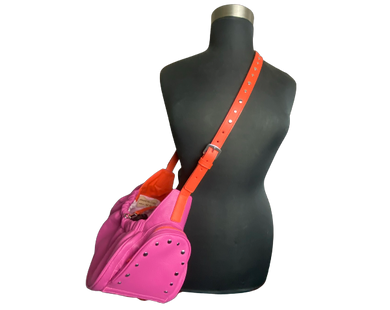 Bells leather dog sling w-nickel studs & zipper pockets