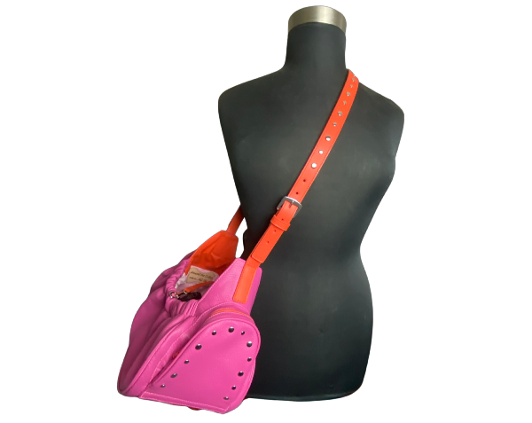Bells leather dog sling w-nickel studs & zipper pockets