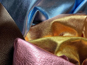 Leather dog collars chocolate brown, blue metallic, rose gold, gold, pink metallic