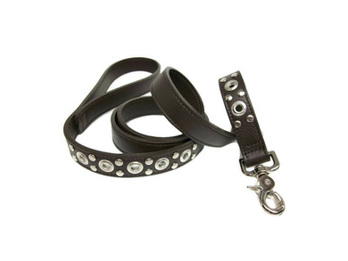 Jaxon Leather Dog Leash with Nickel Eyelet & Stud Cluster