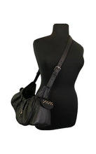 Load image into Gallery viewer, Leah black leather dog sling carrier with crystal stones
