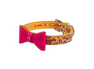 Brie Small or Medium Size Bow Leather Collar with Austrian Crystals on Collar & Loop
