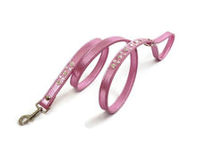Load image into Gallery viewer, Lexus crystal pink metallic leather dog leash by Around the Collar