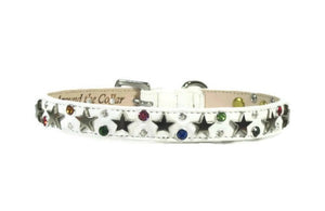 Lincoln Leather Dog Collar with Nickel Stars and Swarovski Jewel Cluster - Around The Collar NY