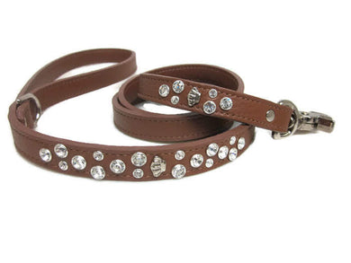 Bella Leather Dog Leash with Jewels & Crown Cluster