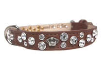 Cargar imagen en el visor de la galería, Bella luggage leather dog collar with crystals &amp; crowns by Around the Collar