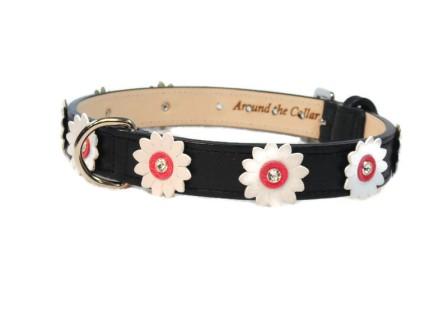 Maci Leather Flower Collar with Swarovski Crystal on Flower - Around The Collar NY