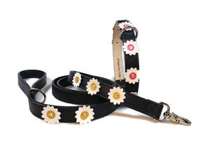 Maci Leather Flower Collar with Swarovski Crystal on Flower - Around The Collar NY