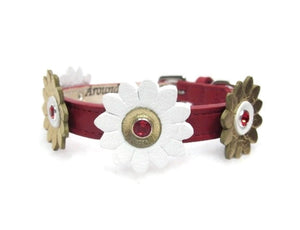 Maci Leather Flower Collar with Swarovski Crystal on Flower - Around The Collar NY