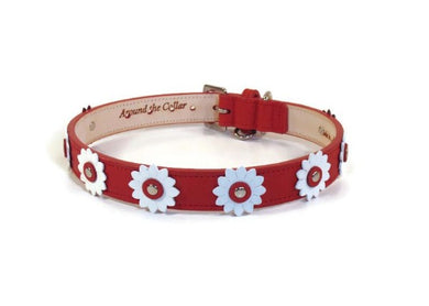 Maci Flower Leather Dog Collar custom made by Around the Collar