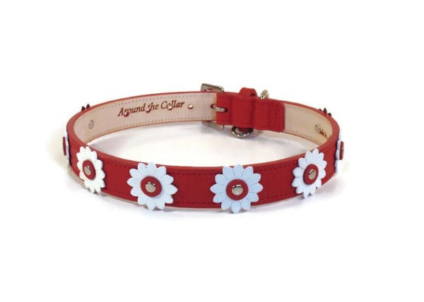 Maci Flower Leather Dog Collar custom made by Around the Collar