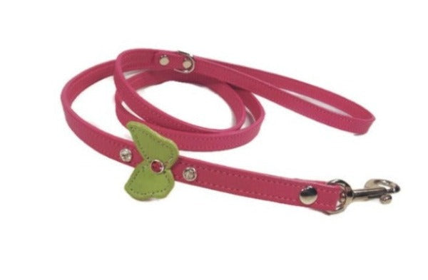 Magenta and Mint leather butterfly dog leash by Around the Collar