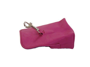 Magenta leather classic poop bag holder