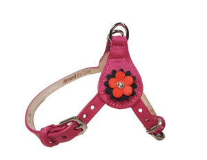 Penelope Flower Leather  Dog Step-In Harness with Swarovski Crystal on Flower - Around The Collar NY