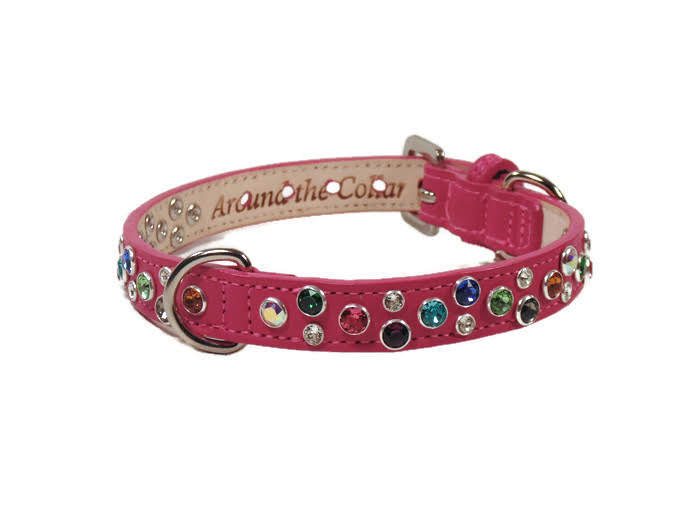Stacy Rainbow Multi Cluster Jeweled Leather Dog Collar - Around The Collar NY