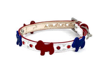 Load image into Gallery viewer, Malka leatehr dog collar with leather dogs and crystals. Custom made by Around the Collar