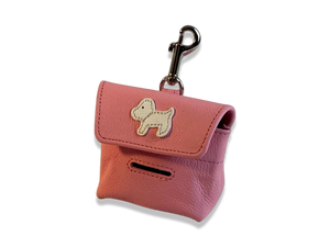 Malka leather dog poop bag holder in pink tulip and white