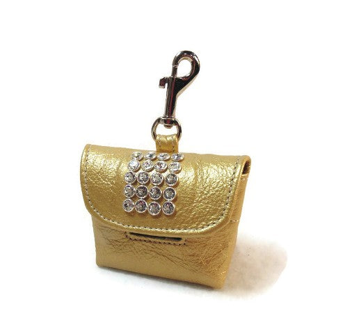 Macky leather poop bag holder with 5 rows crystals - Around The Collar NY