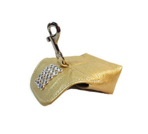 Macky leather poop bag holder with 5 rows crystals - Around The Collar NY