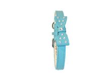 Load image into Gallery viewer, Leather Bow Dog Collar with Small Crystals on Bow - Around The Collar NY