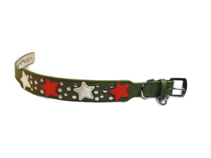 Breck Wider Leather Dog Collar with Star and Nickel Stud Cluster - Around The Collar NY