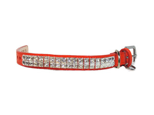 Ryan Leather Collar with Double Row Closely Spaced Square Swarovski Crystals - Around The Collar NY