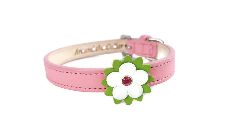 Penelope Single Flower Dog Collar with Swarovski Crystal on Flower WIP 1004C-1F35-1 WIP - Around The Collar NY