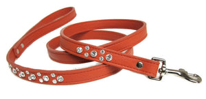 Stella Leather Dog Leash with all Clear Austrian Crystal Cluster