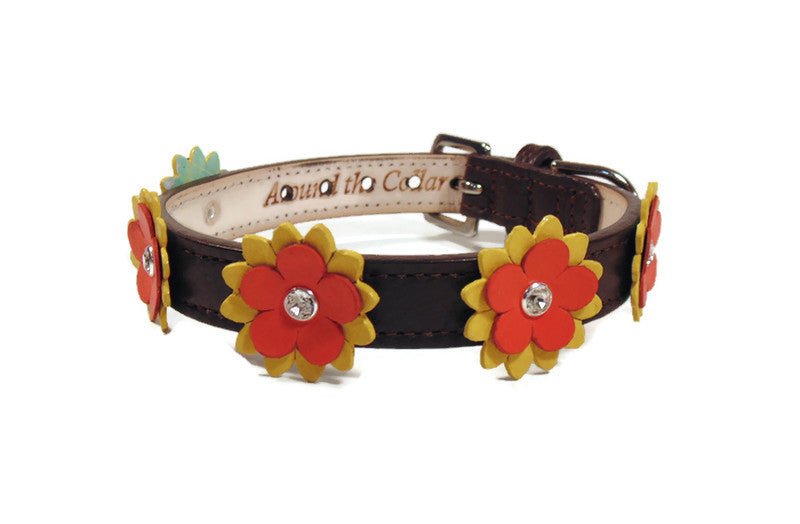 Penelope Flower Halloween Leather Dog Collar with Crystal on Flower Product vendor