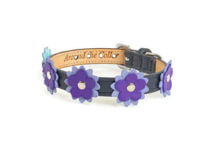 Penelope Leather Flower Dog Collar with Nickel Stud Center