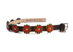 Penelope Leather Flower Dog Collar with Nickel Stud Center