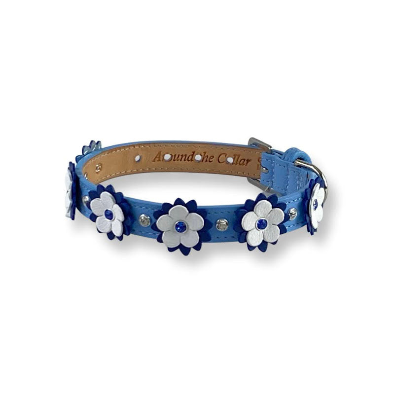 Penelope Flower Leather Dog Collar with Crystals on Flower & Collar Product vendor