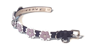 Penelope Leather Flower Dog Collar with Nickel Stud Center