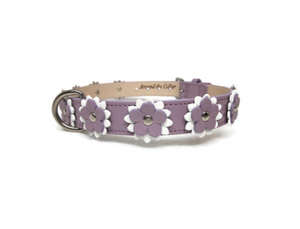 Penelope Leather Flower Dog Collar with Nickel Stud Center