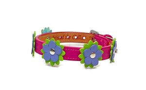 Penelope Leather Flower Dog Collar with Nickel Stud Center