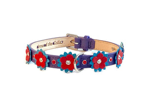 Penelope Flower Leather Dog Collar with Crystals on Flower & Collar Product vendor