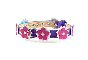 Penelope Leather Flower Dog Collar with Nickel Stud Center