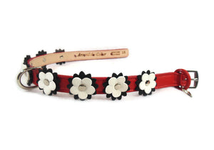 Penelope Leather Flower Dog Collar with Nickel Stud Center