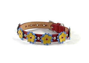 Red leather Penelope flower dog collar by Around the Collar