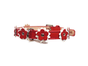 Penelope Leather Flower Dog Collar with Nickel Stud Center