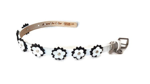 Penelope Leather Flower Dog Collar with Nickel Stud Center