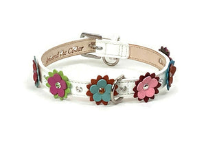 Penelope Flower Multi Color Leather Dog Collar with Crystals on Flower and Collar
