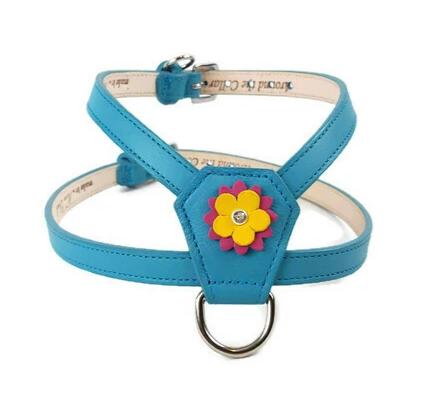 Penelope Flower Leather K Harness with Swarovski Crystal on Flower - Around The Collar NY