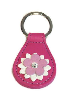 Penelope Flower Leather Key FOB with Swarovski Crystal on Flower - Around The Collar NY