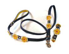 Load image into Gallery viewer, Denim &amp; Leather Penelope Flowers Dog Leash and dog collar