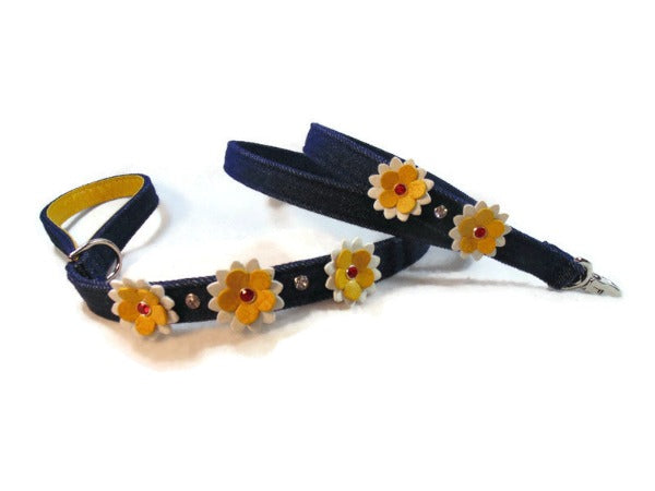 Denim & Leather Penelope Flower Dog Leash