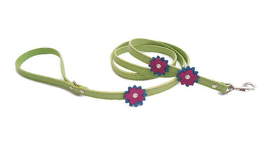 Penelope Leather Flower Leash with 3 Flowers and Swarovski Crystal on Flower - Around The Collar NY