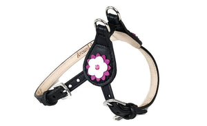 Penelope Flower Leather  Dog Step-In Harness with Austrian Crystal on Flower