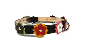 Penelope Leather Flower Dog Collar with Nickel Stud Center